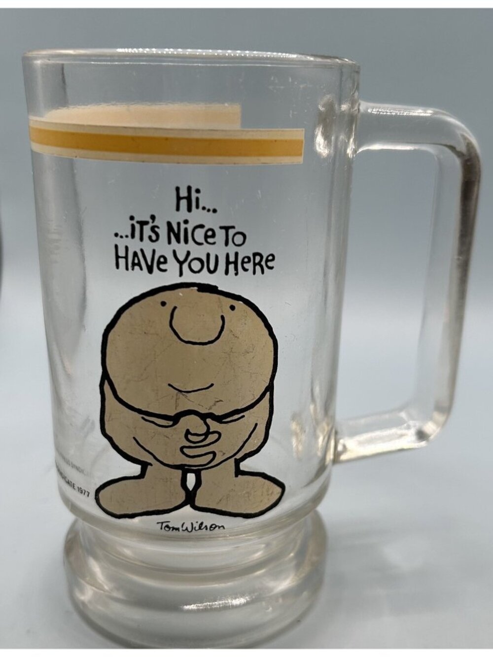 1977 Vintage Ziggy "...It's Nice To Have You Here" Glass Root Beer Mug   5.5”H